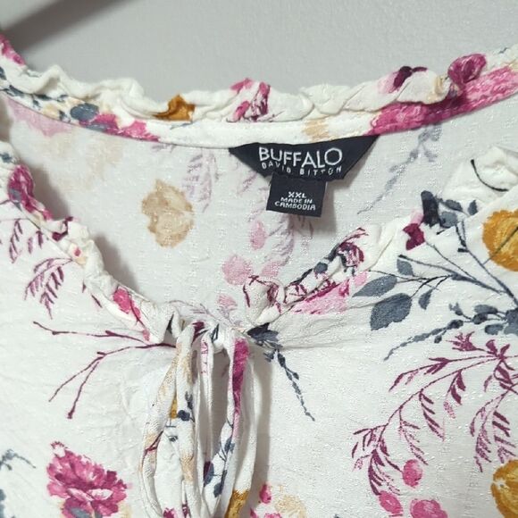 Buffalo David Bitton Floral Blouse in White with Pink and Yellow - Picture 3 of 6